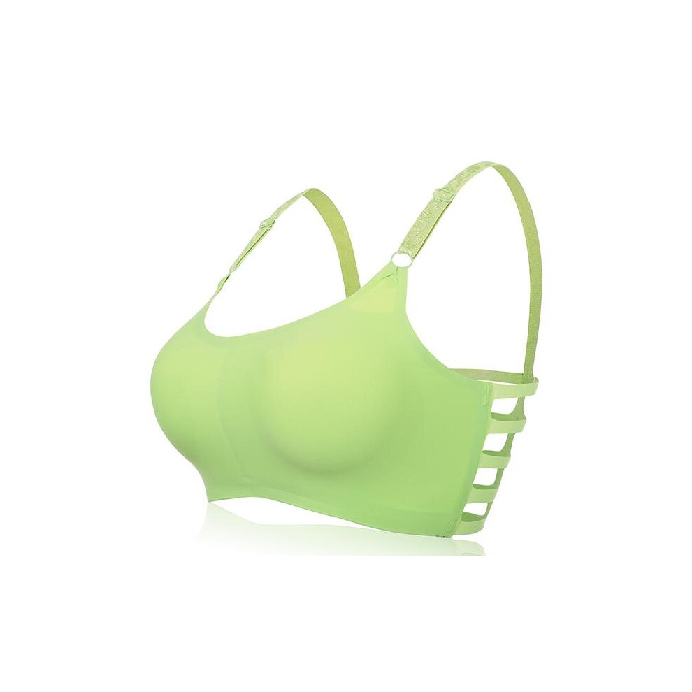 (Green, 2XL) Ice Silk Seamless Strappy Back Padded Sports Bra