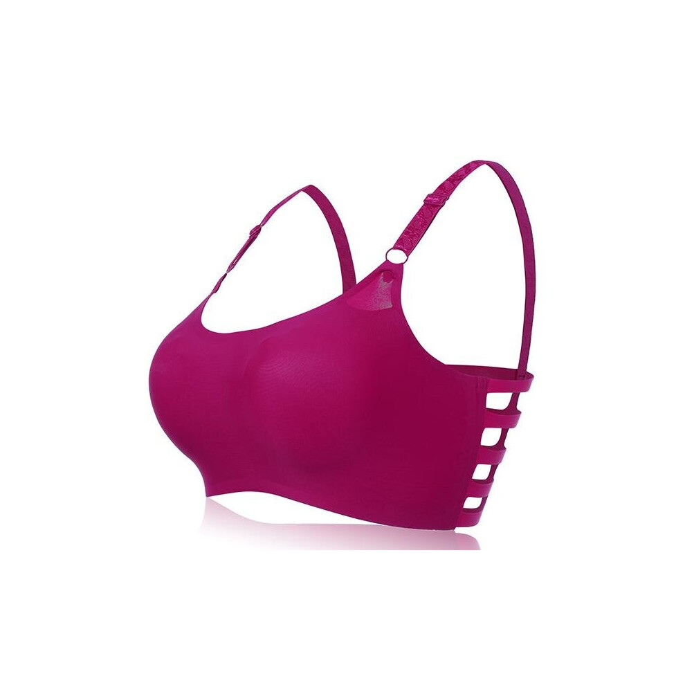 (Rose, M) Ice Silk Seamless Strappy Back Padded Sports Bra