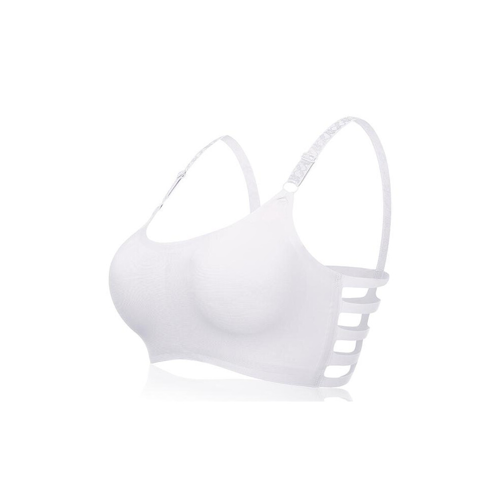 (White, 2XL) Ice Silk Seamless Strappy Back Padded Sports Bra