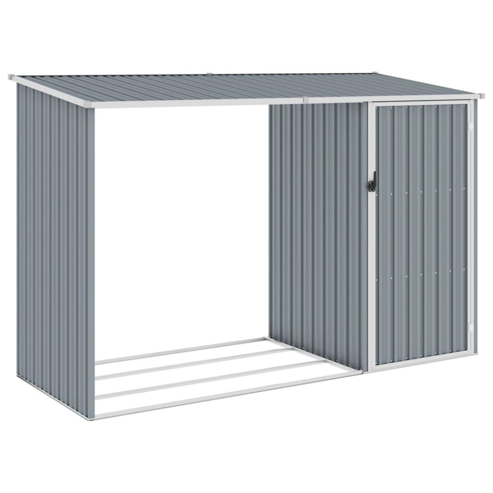 vidaXL Garden Firewood Shed Grey Galvanised Steel Outdoor Timber Storage House