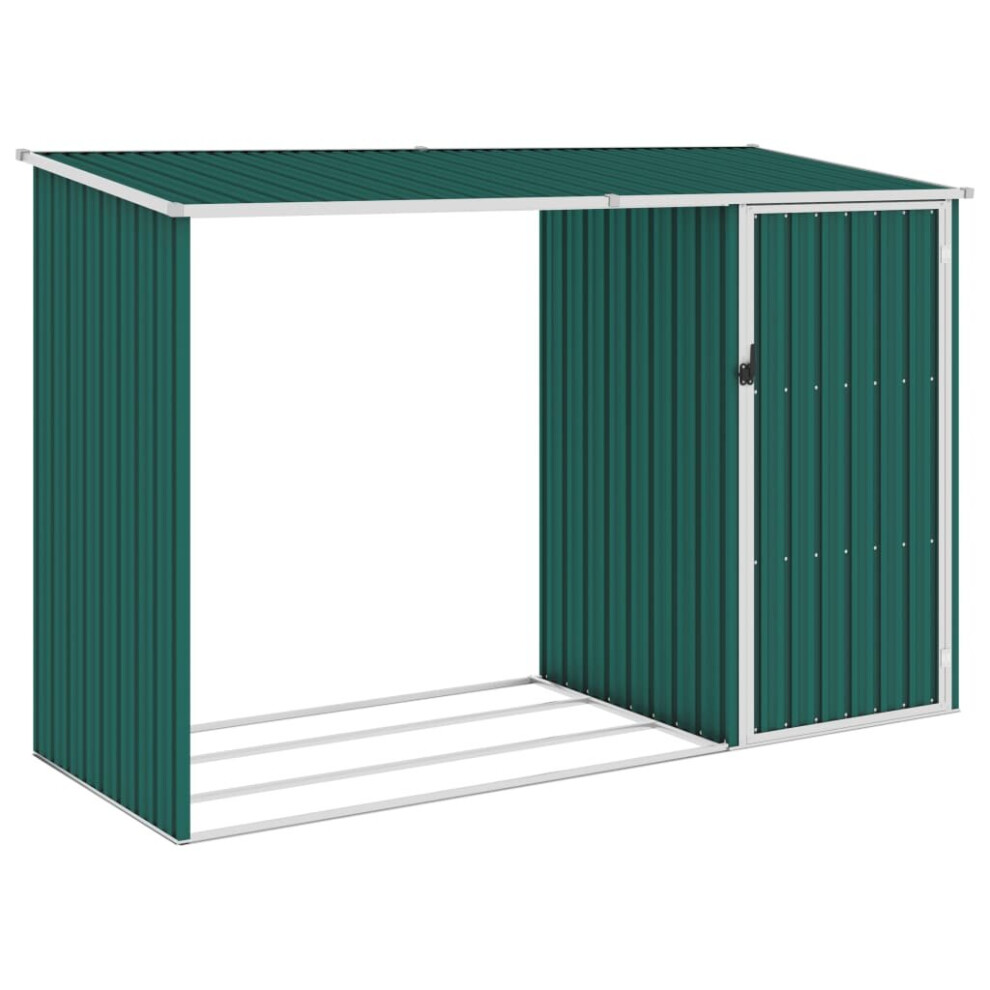 vidaXL Garden Firewood Shed Green Galvanised Steel Outdoor Timber Storage
