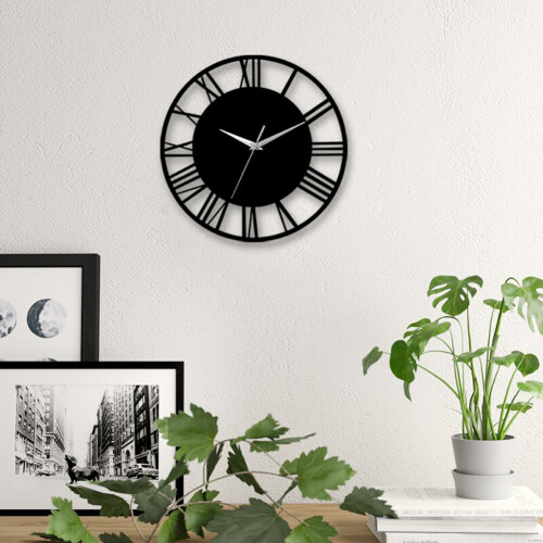 Living And Home (Black with Silver Hand) Wall Clock Roman Numeral Skeleton Home Office 2