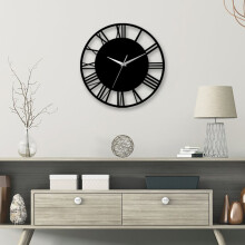 (Black with Silver Hand) Wall Clock Roman Numeral Skeleton Home Office