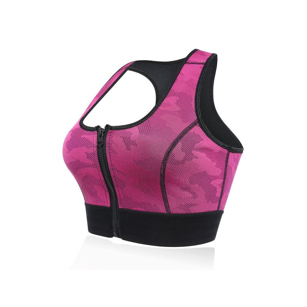 (Rose, 4) Front Zipper Racer Back Sports Bra