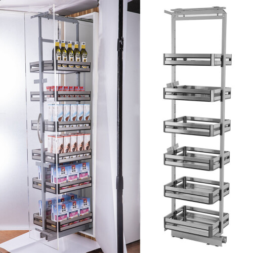 Living And Home (300MM WIDTH & Panel Basket) 6 Tiers Kitchen Cabinet Larder Pull Out Basket