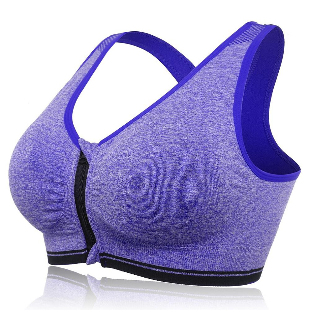 (Royal Blue, 12) Front Zipper Fitness Shockproof Sports Bra