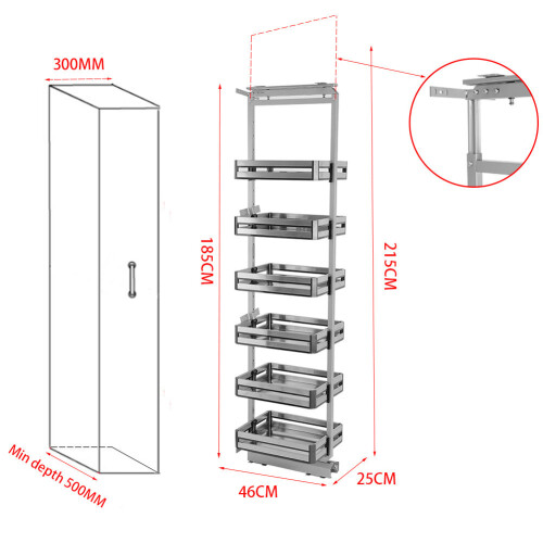 Living And Home (300MM WIDTH & Panel Basket) 6 Tiers Kitchen Cabinet Larder Pull Out Basket 1
