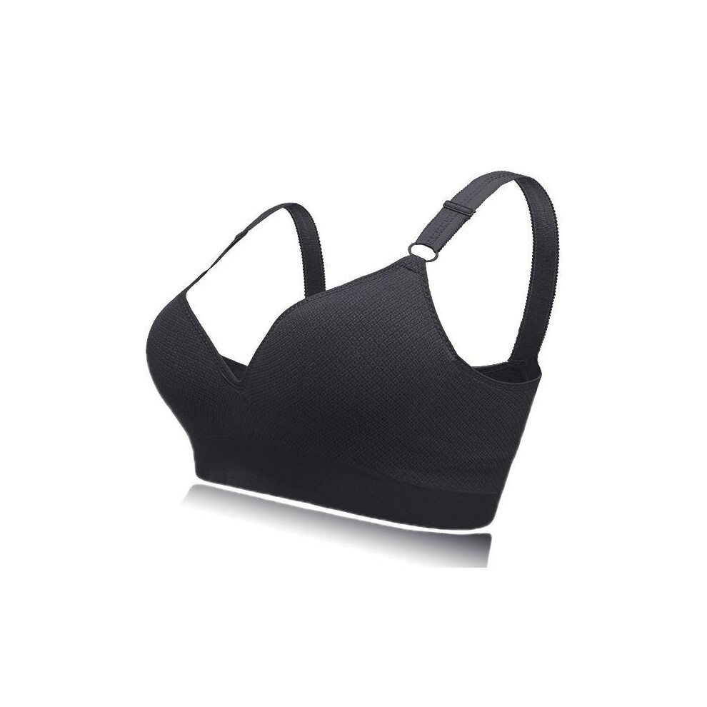 (Black, L) Push Up Wireless Deep V Sports Yoga Bra Tops