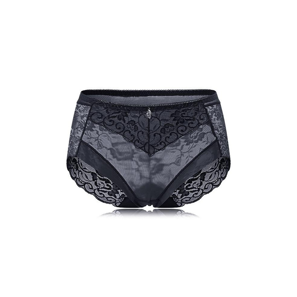 (Black, 2XL) Super Elastic Lace Transparent Panties