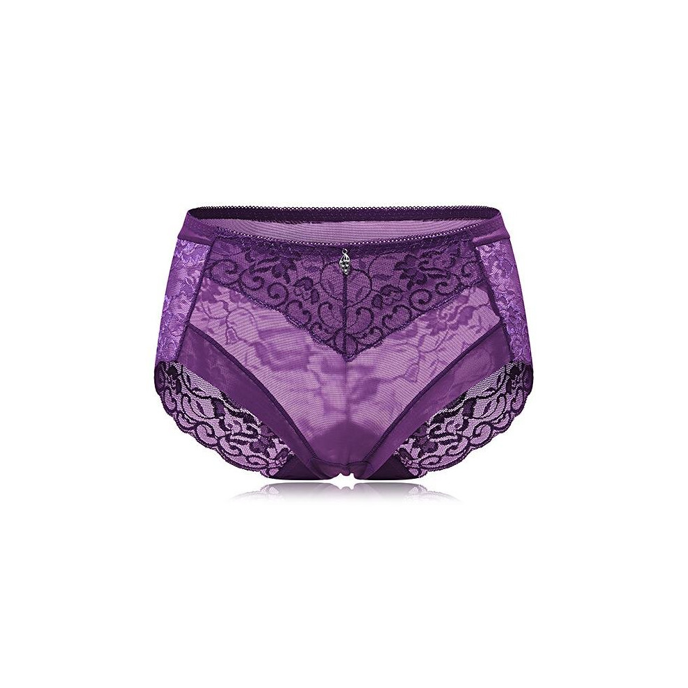 (Purple, 2XL) Super Elastic Lace Transparent Panties