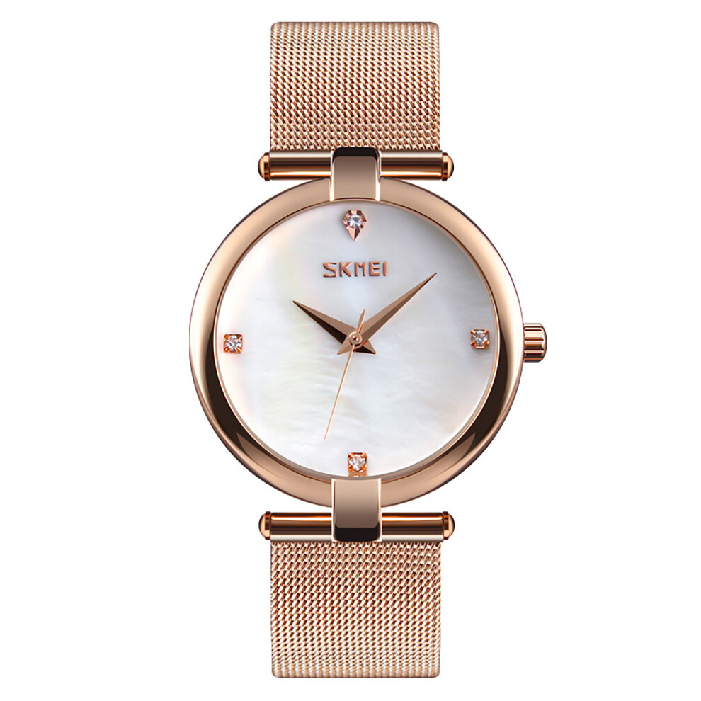 Skmei Women's Watch Rose Gold Mesh Chain Bracelet Strap Mother Of Pearl Dial