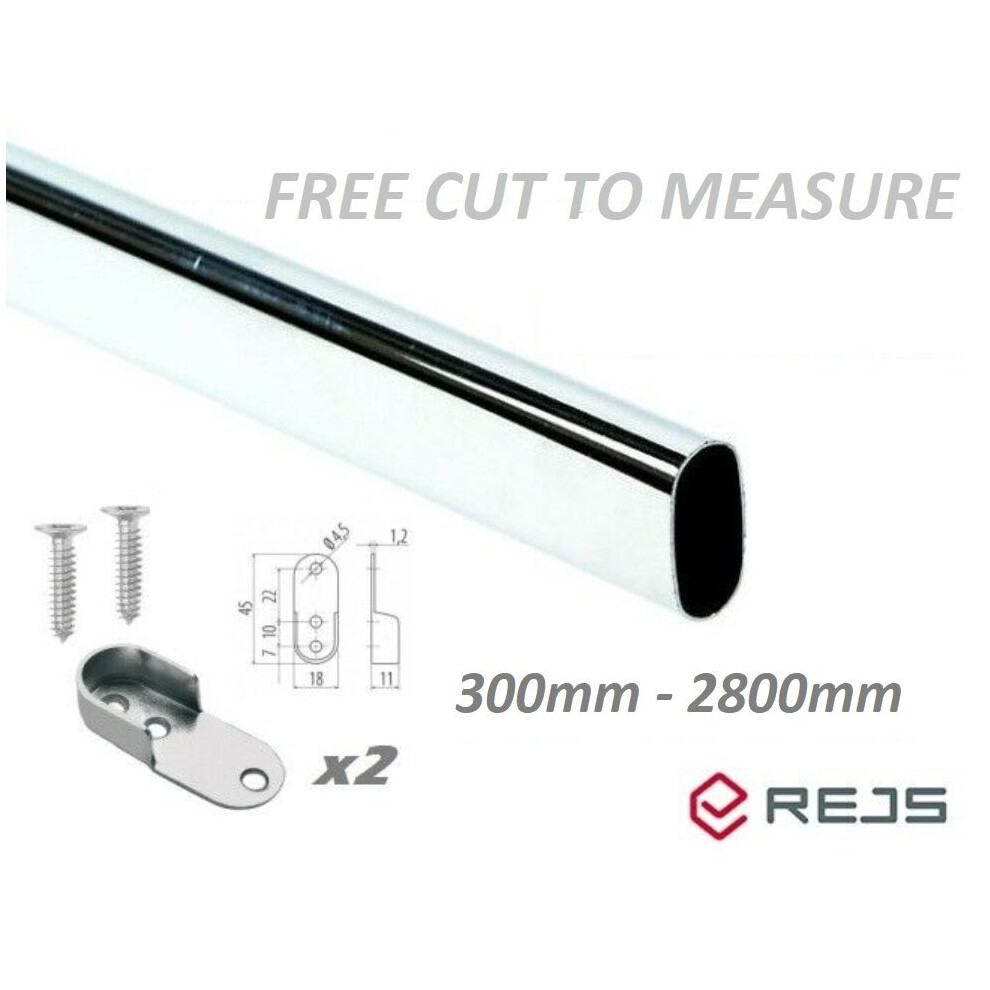 (800mm) WARDROBE OVAL CHROME HANGING RAILS 300mm-2800mm