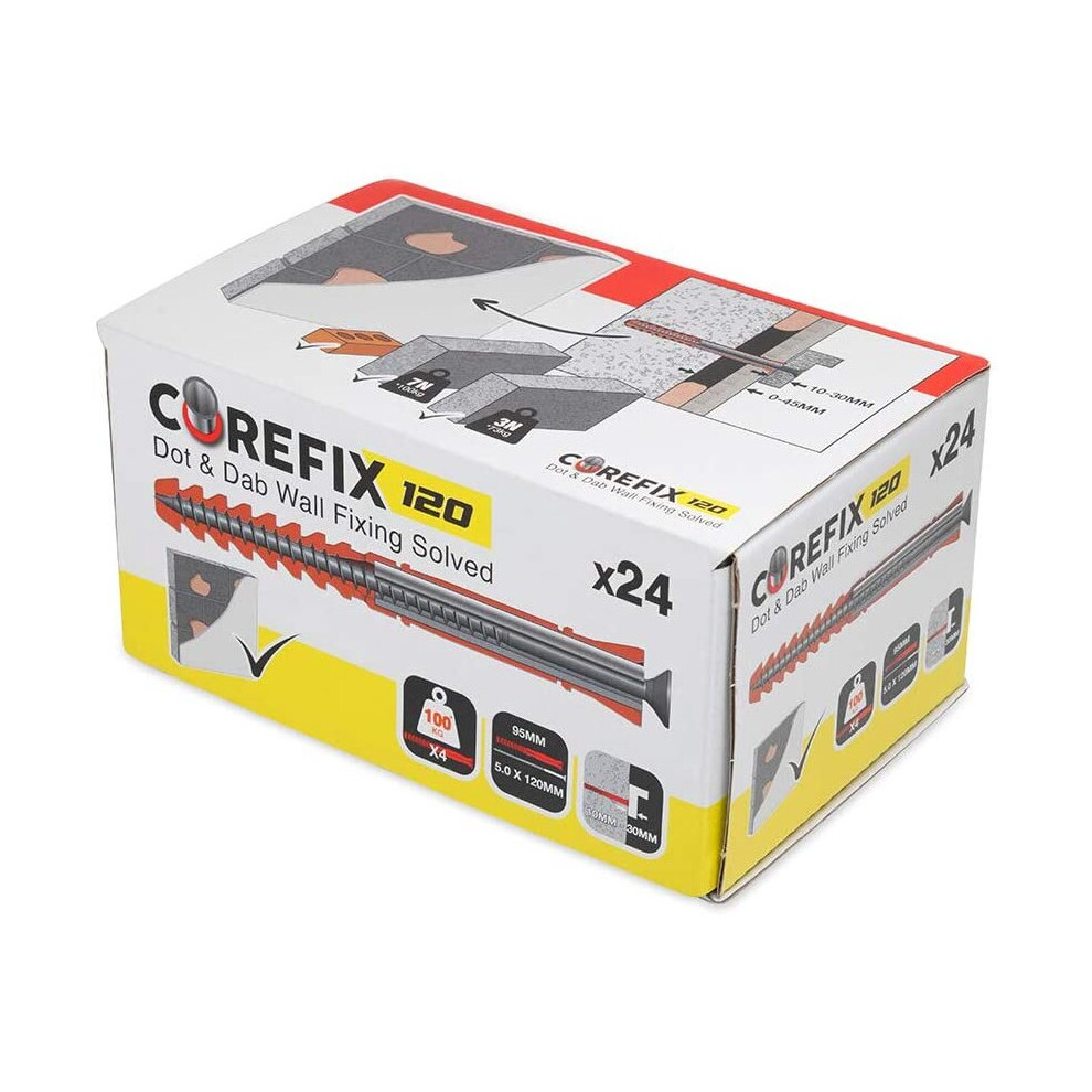 Corefix 120 Heavy Duty Dot & Dab Wall Plasterboard Fixing for TVs, Cabinets, Radiators, & Shelving 24 Box