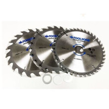 toolzone PA021 3PC 184mm TCT Circular Saw Blades 20, 24 & 40 Teeth with Adapter Orings, 12 V, Silver