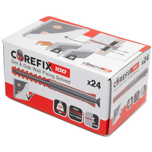 Corefix 100 Heavy Duty Dot & Dab Wall Plasterboard Fixing for TVs, Cabinets, Radiators, & Shelving 24 Box