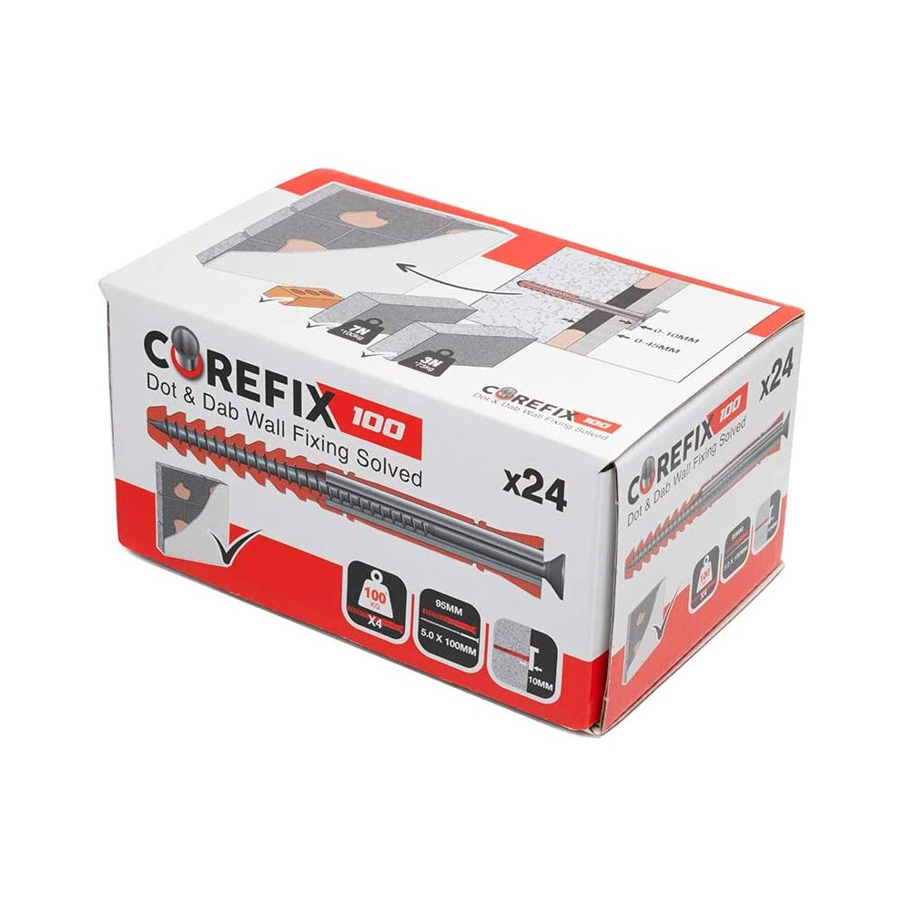 Corefix 100 Heavy Duty Dot & Dab Wall Plasterboard Fixing For Tvs, Cabinets, Radiators, & Shelving 24 Box