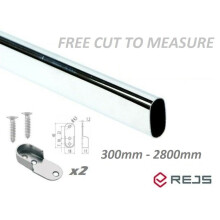 (2500mm) WARDROBE OVAL CHROME HANGING RAILS 300mm-2800mm