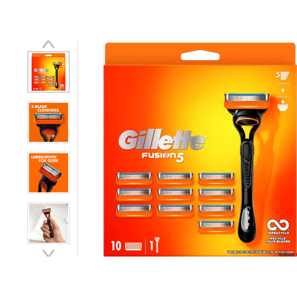 Gillette Fusion5 Razor With 10 Refill Blades - Precision Trimmer, Soft Microfins