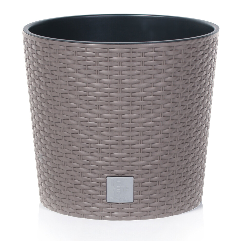 (Mocca, 250mm x1) Plastic Rattan Effect Flower Garden Flower Pot