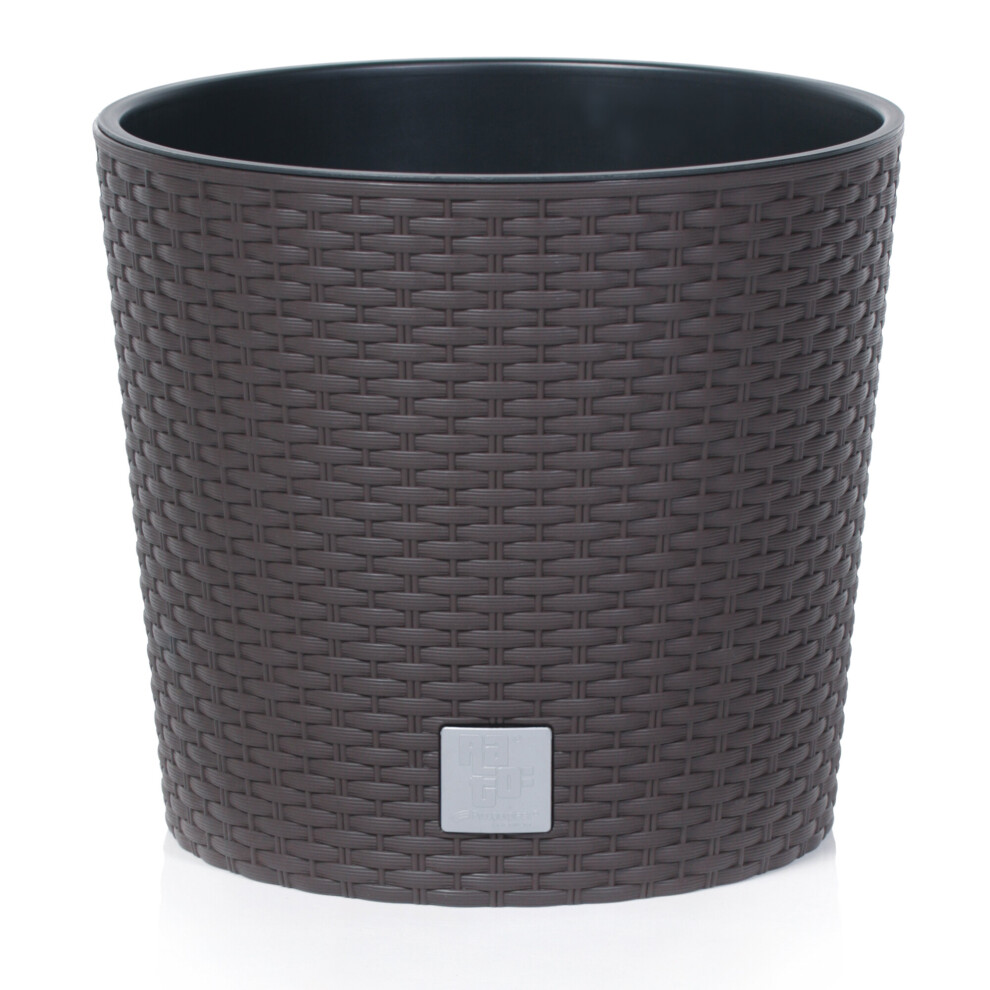 (Brown, 250mm x2) Plastic Rattan Effect Flower Garden Flower Pot