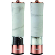 Tower T847005WR Marble Rose Gold Electric Salt and Pepper Mill with LED Light, Battery-Operated Grinding Mechanism, White Marble and Rose Go