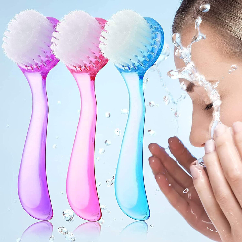 Pink/Purple/Blue 3 Pieces Facial Cleansing Brush Acrylic Handle Face Scrubbers Soft Bristle Exfoliator Cleaner Brush Scrub Exfoliating Facial Brush For Face