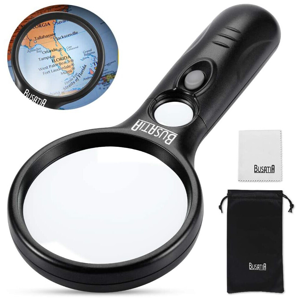 Light Magnifying Glass With Busatia Led Illuminated Magnifier With 3X 45X Magnification, Weight Handheld Magnifying Glass For Reading,