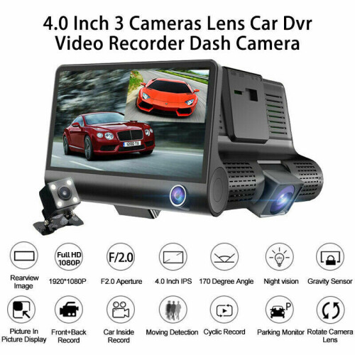 4" Car DVR 3 σε 1 Dash Cam GPS 3 φακών μπροστά και πίσω κάμερα εγγραφής βίντεο G-αισθητήρα