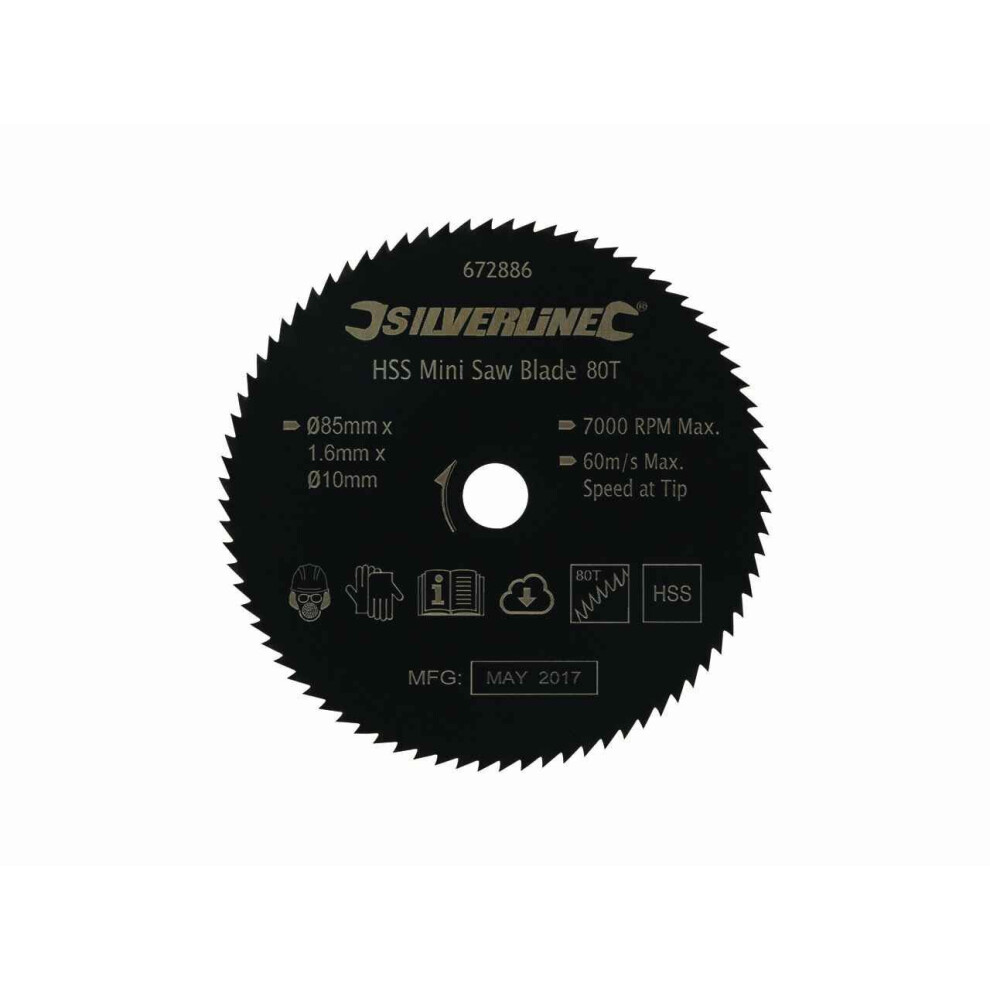 Silverline 672886 HSS Mini Saw Blade 85mm Dia - 10mm Bore - 80T