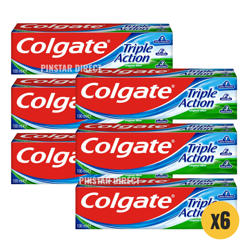 Colgate Triple Action Mint Fluoride Toothpaste 100ml x6