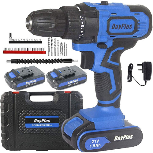21V Cordless Drill Driver Combi Drills Screwdriver 2 Batteries with Manual Hammer 1