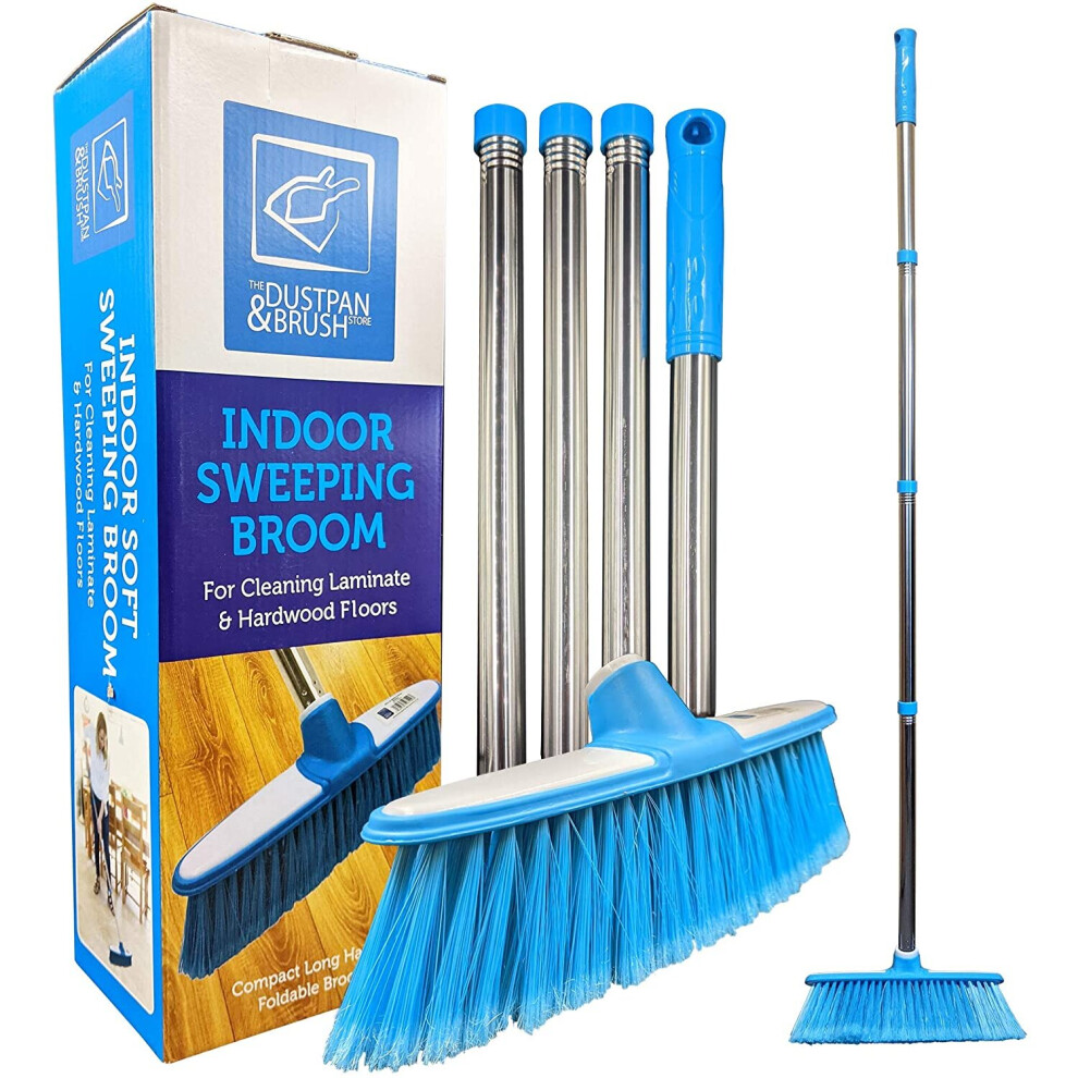 Soft Broom Indoor Sweeping Brush with Stainless Steel Handle Blue