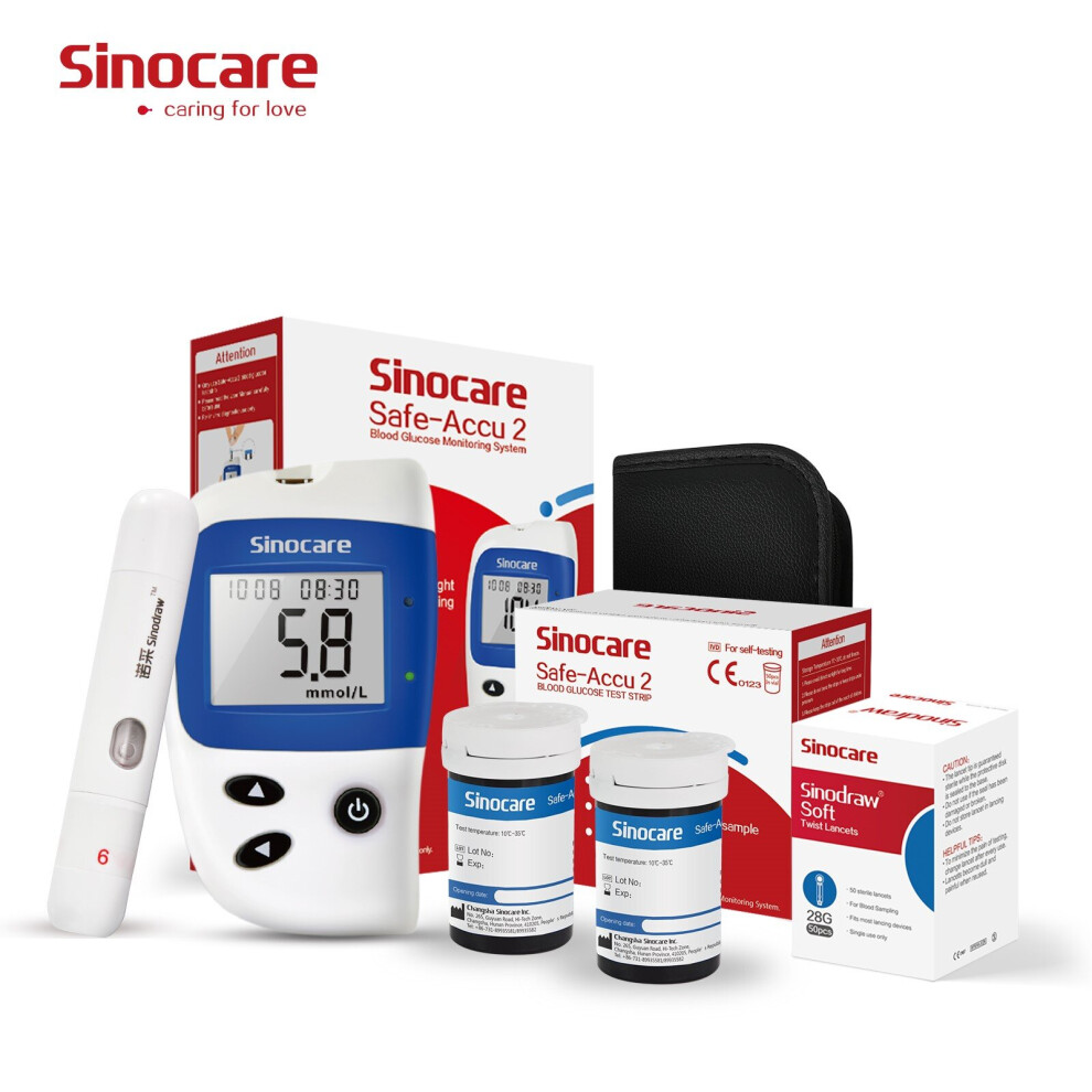 (Safe Accu 2 Monitor + 50Pcs Strips&Lancets) Sinocare Safe Accu 2 Blood Glucose Monitors Kit