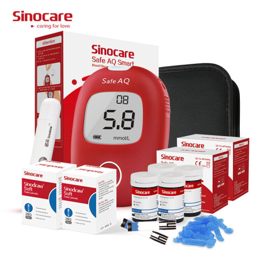 (Safe AQ Smart Kit With 100Pcs Strips&Lancets) Sinocare Safe AQ Smart Blood Glucose Monitor Kit- 25/50/100Pcs Strips&Lancets