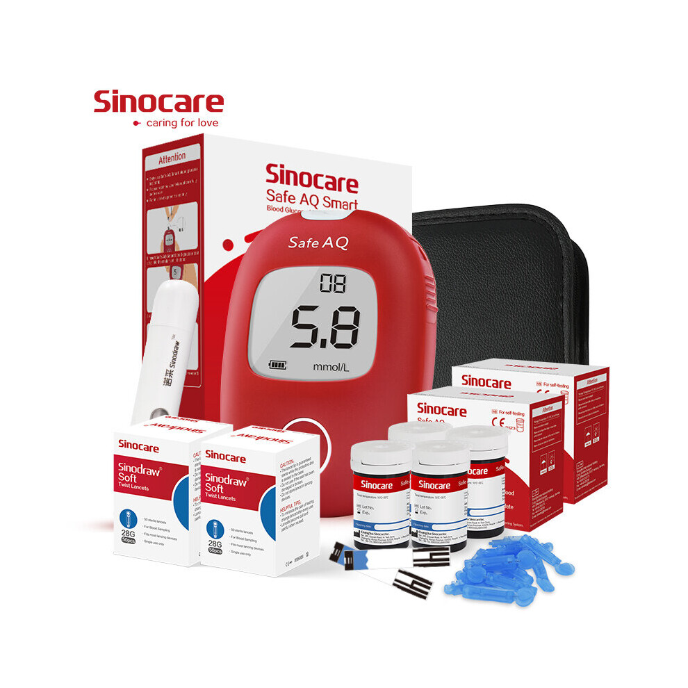 (Safe AQ Smart Kit With 100Pcs Strips&Lancets) Sinocare Safe AQ Smart Blood Glucose Monitor Kit- 25/50/100Pcs Strips&Lancets