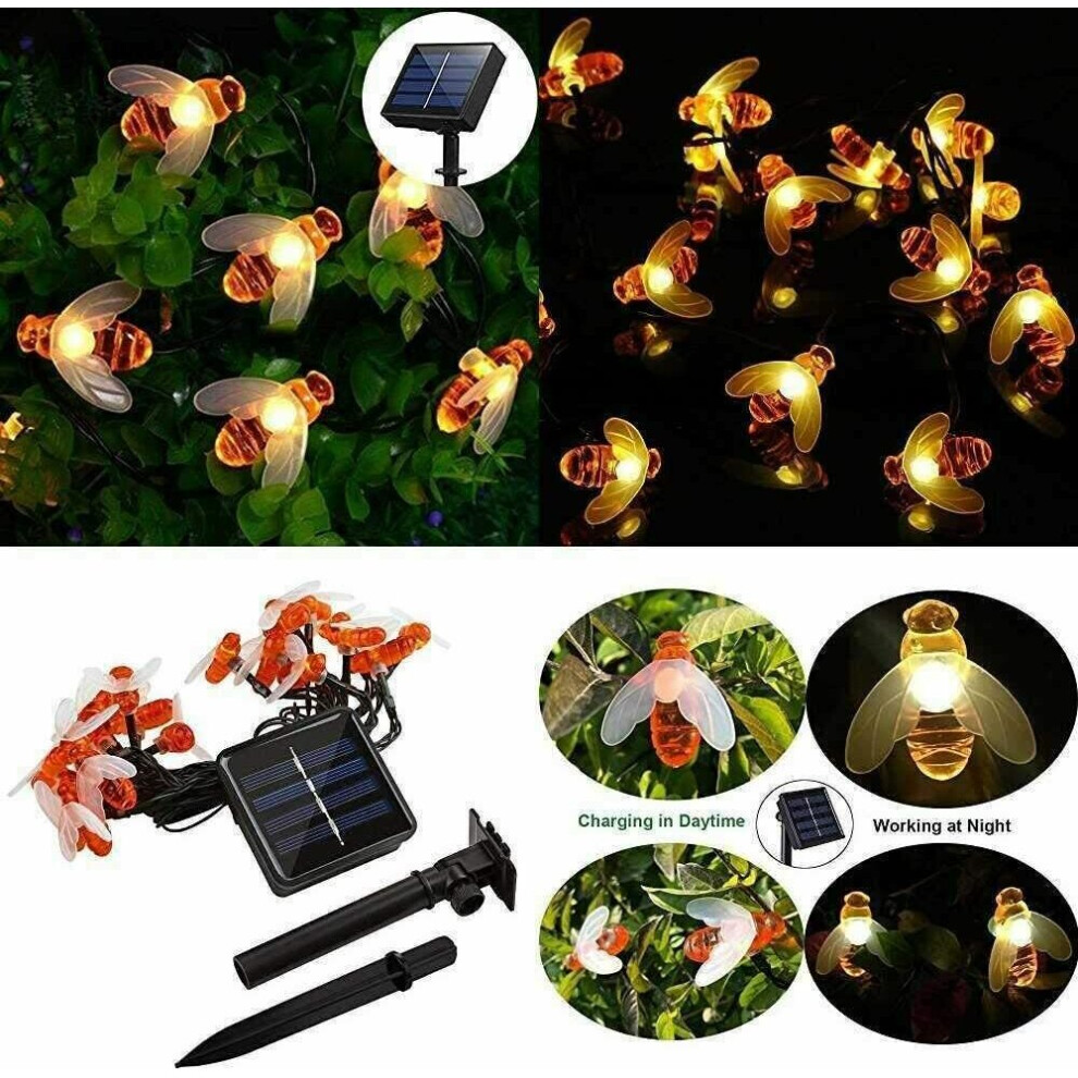 (5M 20LEDs) Solar Powered Honey Bee String Lights 20 30 50 100 Led For Garden Outdoor Fairy lamp Decor