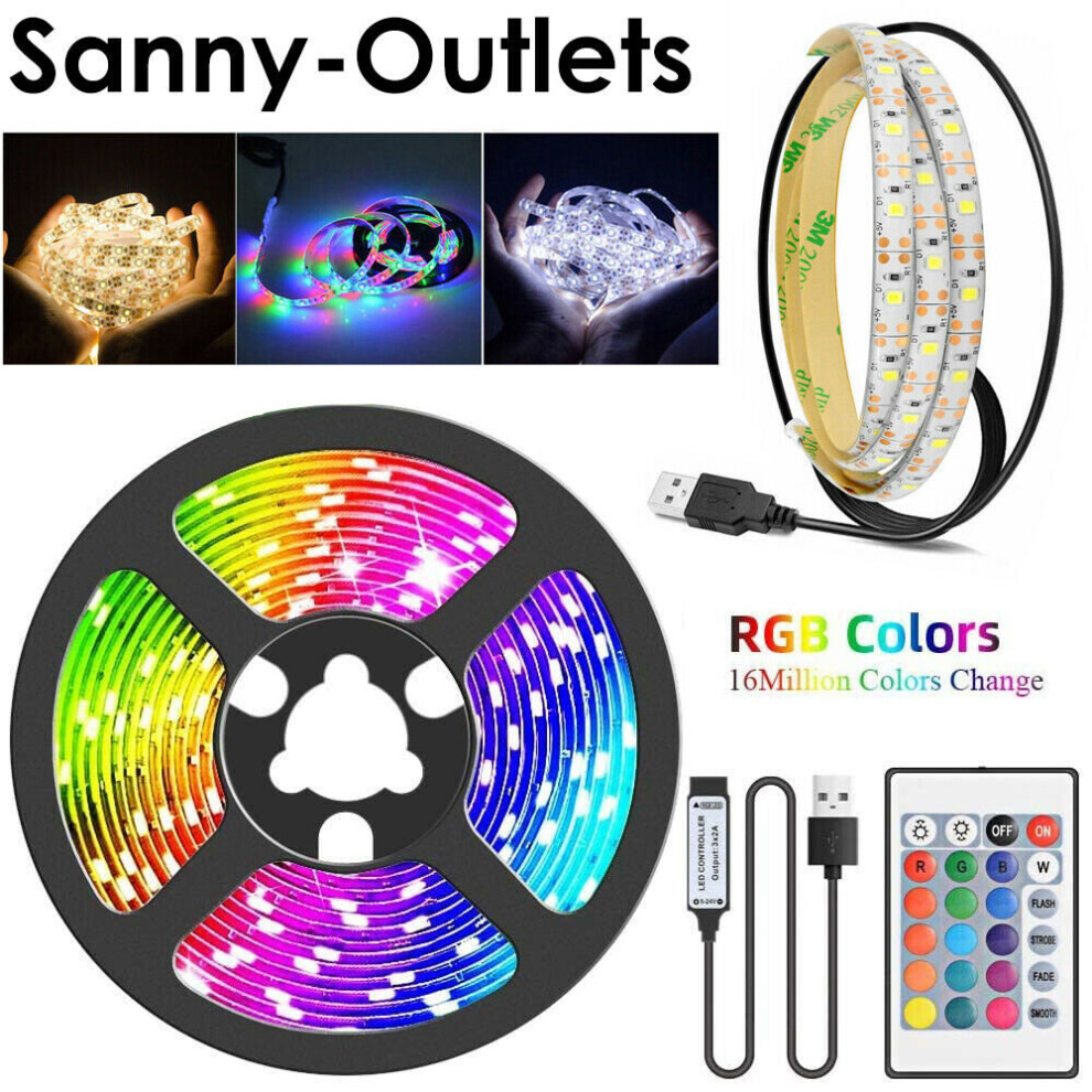 (Clear White, 4 m) 1m-5m LED Strip Light USB RGB 2835 Flexible Tape Ribbon Lamp TV Screen Backlight