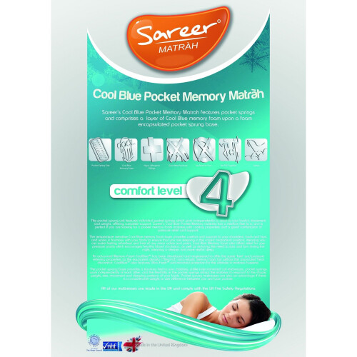 (3FT Single 90cm) Sareer Cool Blue Pocket Memory Foam Mattress 2