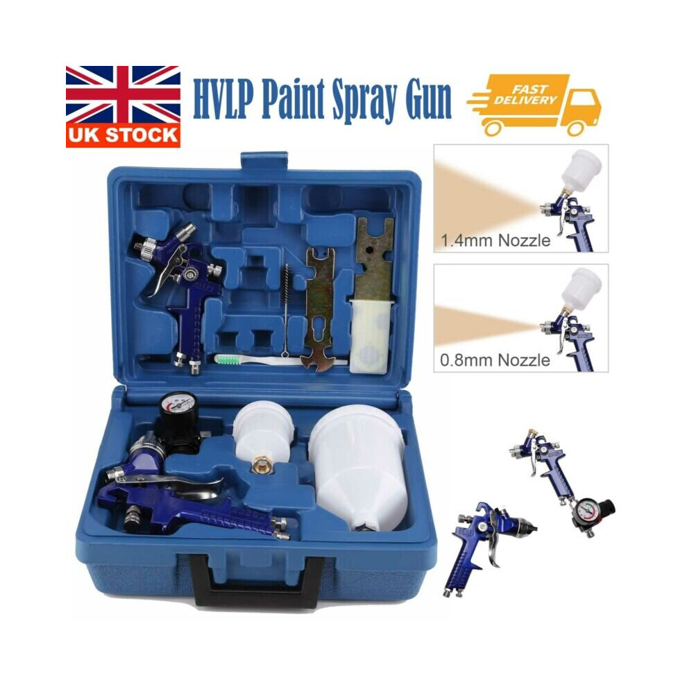 2pc HVLP Air Spray Gun Kit 1.4/0.8mm Nozzle Set Paint Touch Up Gravity 