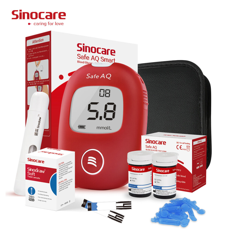 (Safe AQ Smart Kit With 50Pcs Strips&Lancets) Sinocare Safe AQ Smart Blood Glucose Monitor Kit- 25/50/100Pcs Strips&Lancets