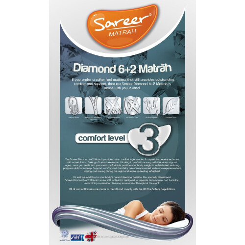 (3FT Single 90cm) Sareer Diamond 6+2 Memory Foam Mattress 1