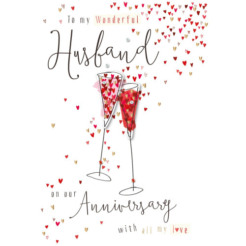 Wonderful Husband Embellished Anniversary Greeting Card Talking