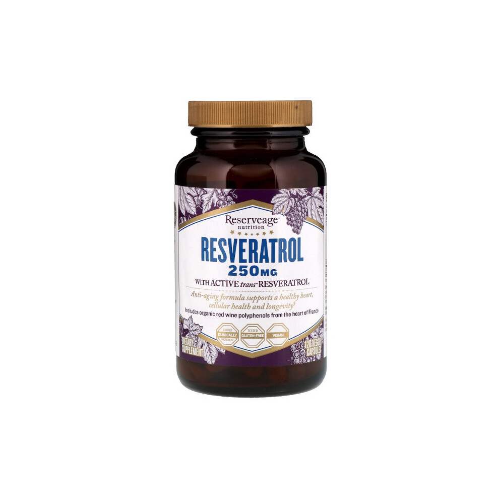 Reserveage Nutrition Resveratrol With Active Trans-Resveratrol, 250 Mg, 120 Veggie Capsules