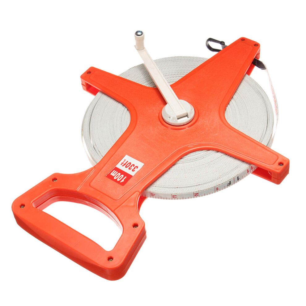 Durable 100M Fiberglass Open Reel Measuring Survey Tape Metric Imperial Measure 869692699189