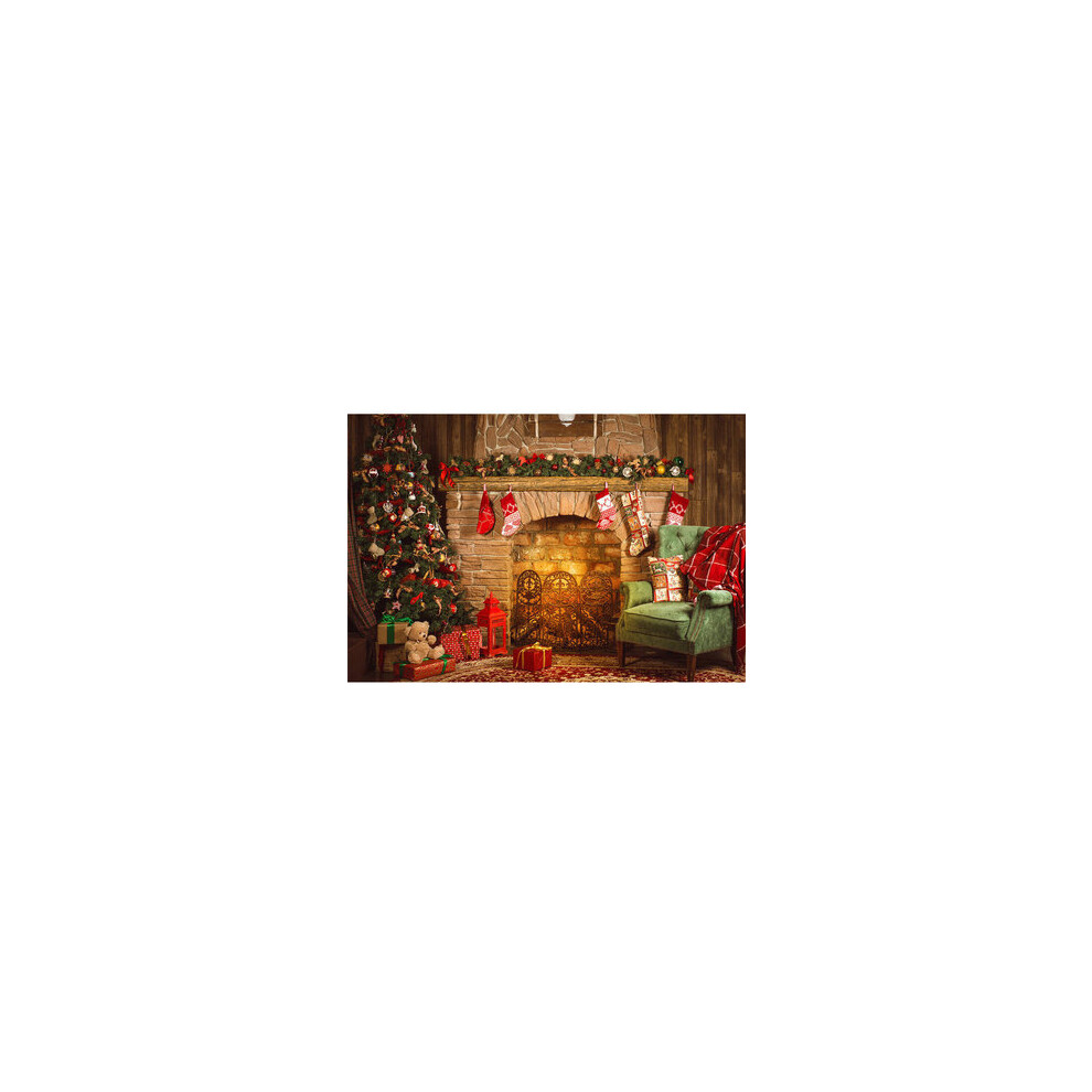 6.7X5ft Christmas Tree Fireplace Chair Gift Photography Backdrop Studio Prop Background 4151093689880