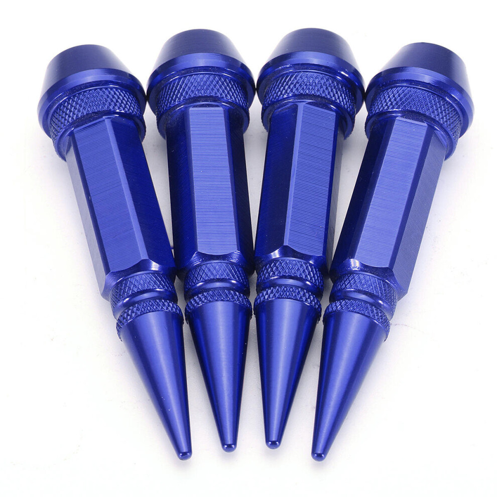 8Pcs Aluminum Tire Dustproof Wheel Stem Valve Caps Car Auto Bike Spike Shape Colour Blue 5202984972037