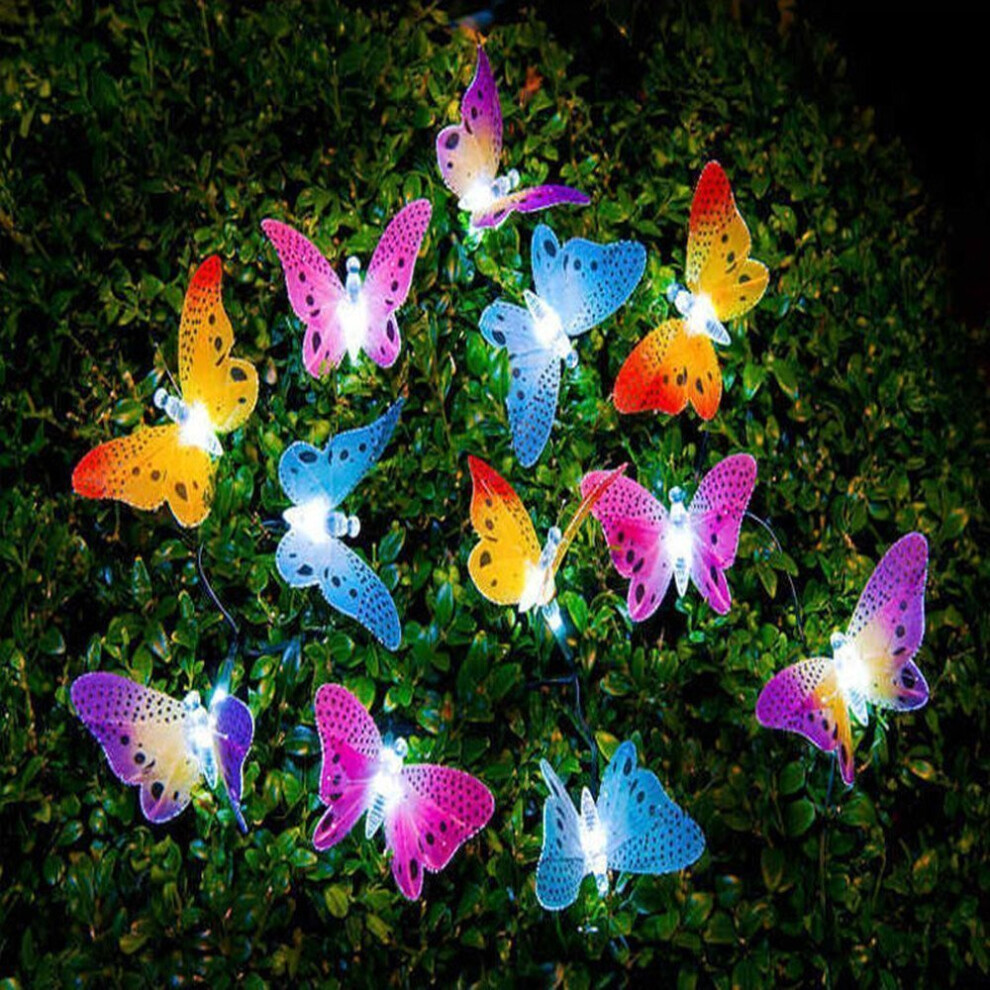 Solar Powered Butterfly Fiber Optic Fairy String Lights Waterproof Christmas Outdoor Garden Holiday Decoration Lights