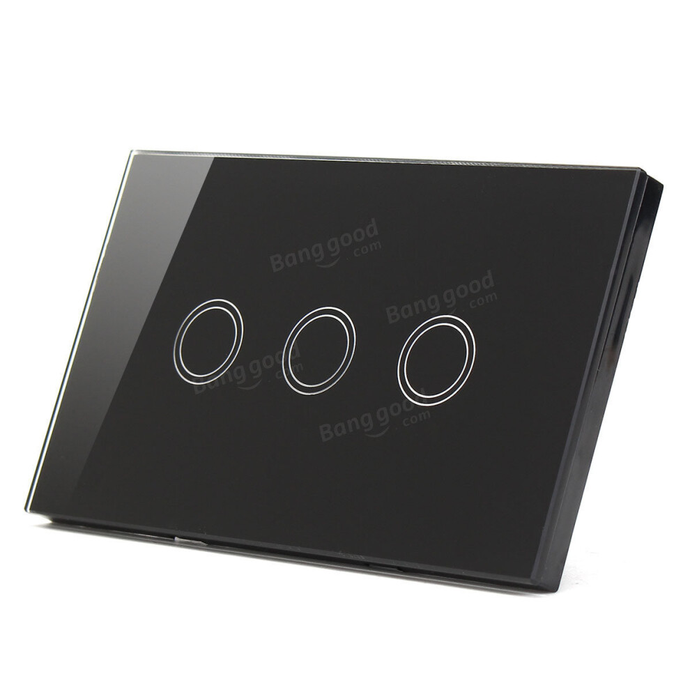 Ac 110V-240V 120-Type 1 Way 3 Gang Crystal Glass Remote Panel Touch Led Light Sensor Switch Controller With Black Remote Control Black 4151093670468