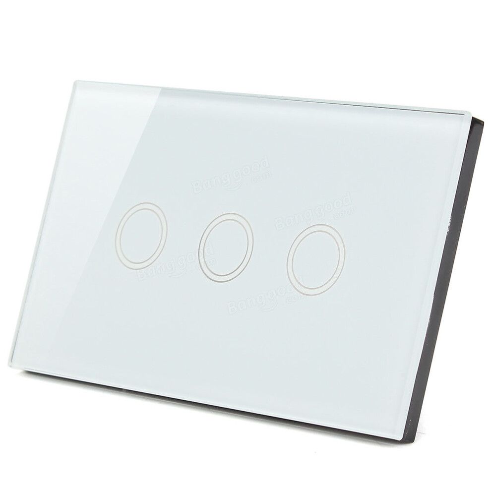 Ac 110V-240V 120-Type 1 Way 3 Gang Crystal Glass Remote Panel Touch Led Light Sensor Switch Controller With Black Remote Control White 4151093670482
