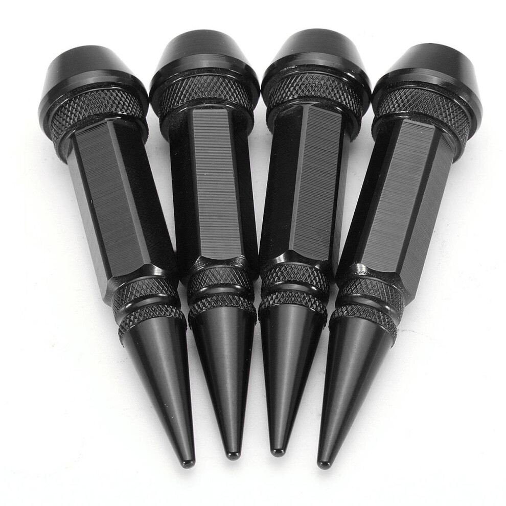 8Pcs Aluminum Tire Dustproof Wheel Stem Valve Caps Car Auto Bike Spike Shape Colour Black 5202984972020